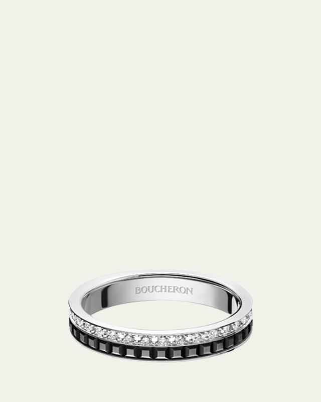 Quatre Wedding Band in White Gold with Diamonds and Black PVD